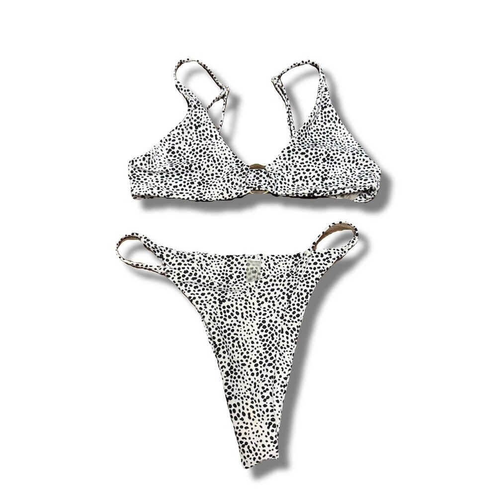 Bikini Set Womens Size S Dalmatian Spotted Ring Front High Cut